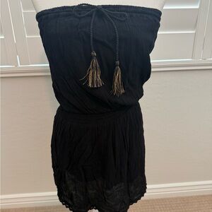 Elegant Black Strapless Dress with smocking  Size XS
